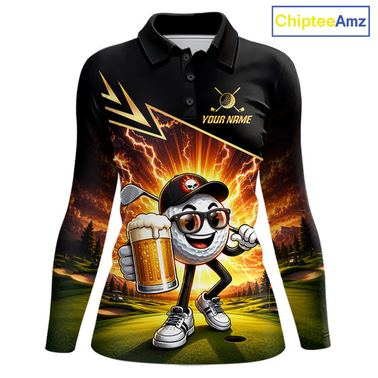Funny Golf Ball Womens Golf Polo Shirts Custom Golf And Beer Golf Apparel For Golfer NHT899