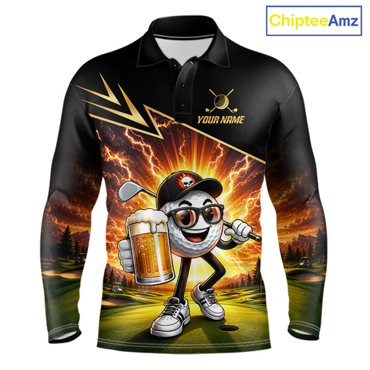 Funny Golf Ball Mens Golf Polo Shirts Custom Golf And Beer Golf Apparel For Golfer NHT899
