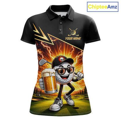 Funny Golf Ball Womens Golf Polo Shirts Custom Golf And Beer Golf Apparel For Golfer NHT899