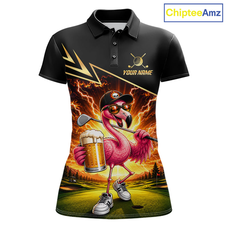 Funny Flamingo Womens Golf Polo Shirts Custom Golf And Beer Golf Apparel For Golfer NHT900