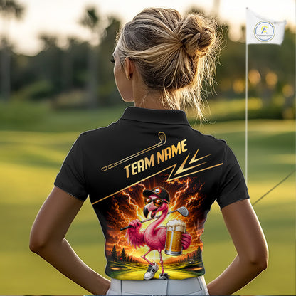 Funny Flamingo Womens Golf Polo Shirts Custom Golf And Beer Golf Apparel For Golfer NHT900