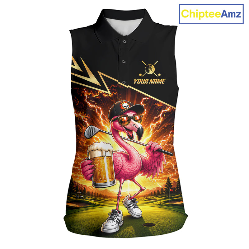 Funny Flamingo Womens Sleeveless Golf Polo Shirts Custom Golf And Beer Golf Apparel For Golfer NHT900