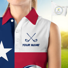 Load image into Gallery viewer, Personalized Texas Flag Patriotic Golf White Sleeveless Womens  Golf Polo Shirts Custom Golf Gift For Ladies NHT736