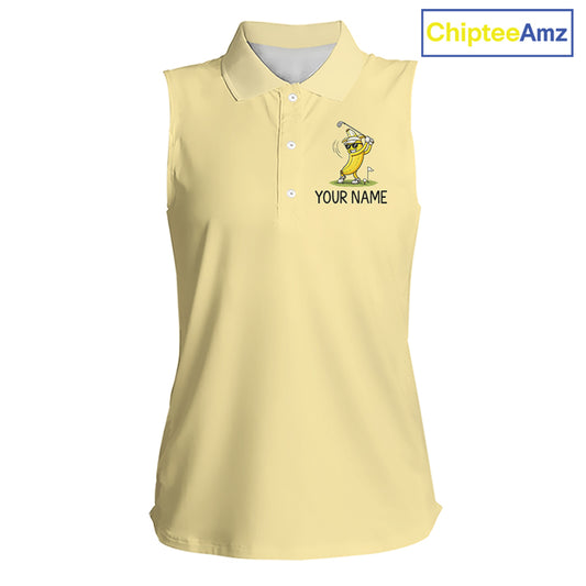 Funny Banana Womens Sleeveless Golf Polo Shirt, Custom Golf Polo For Women, Golf Apparel Gift For Golf Lovers NHT905