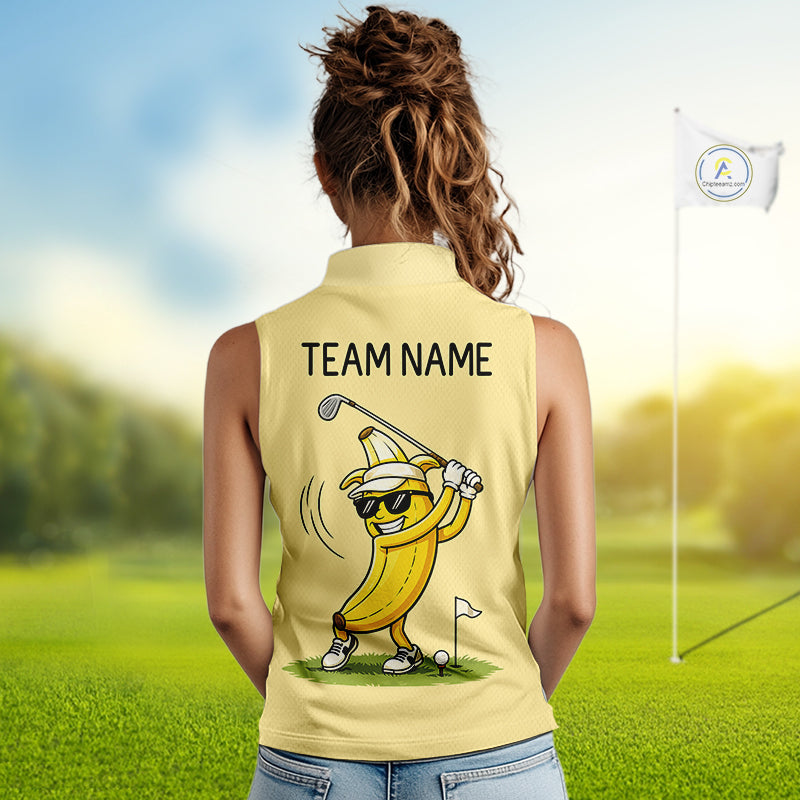 Funny Banana Womens Sleeveless Golf Polo Shirt, Custom Golf Polo For Women, Golf Apparel Gift For Golf Lovers NHT905