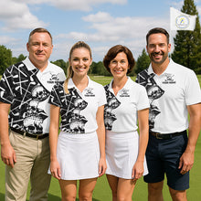 Load image into Gallery viewer, Custom Skull Womens Golf Polo Shirt Personalized Name, Golf Team Polo Jersey| Black NHT1060