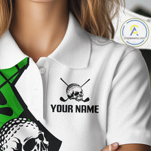 Load image into Gallery viewer, Custom Skull Womens Golf Polo Shirt Personalized Name, Golf Team Polo Jersey| Green NHT1062