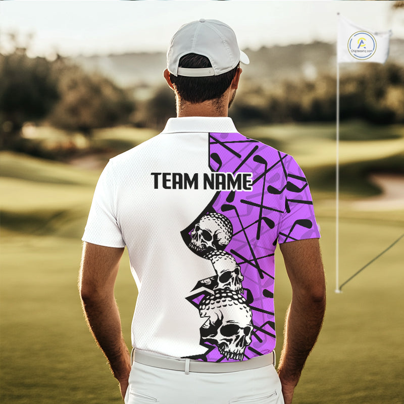 Custom Skull Mens Golf Polo Shirt Personalized Name, Golf Team Polo Jersey| Purple 