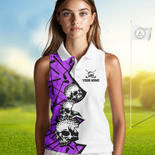 Load image into Gallery viewer, Custom Skull Womens Sleeveless Golf Polo Shirt Personalized Name, Golf Team Polo Jersey| Purple 