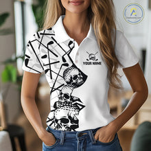 Load image into Gallery viewer, Custom Skull Womens Golf Polo Shirt Personalized Name, Golf Team Polo Jersey| White 