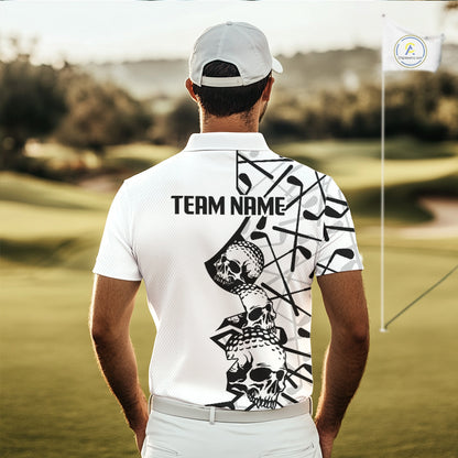 Custom Skull Mens Golf Polo Shirt Personalized Name, Golf Team Polo Jersey| White 