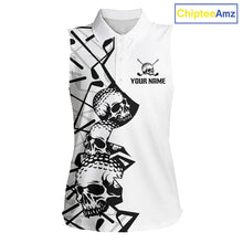 Load image into Gallery viewer, Custom Skull Womens Sleeveless Golf Polo Shirt Personalized Name, Golf Team Polo Jersey| White 