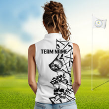 Load image into Gallery viewer, Custom Skull Womens Sleeveless Golf Polo Shirt Personalized Name, Golf Team Polo Jersey| White 