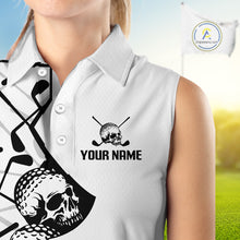Load image into Gallery viewer, Custom Skull Womens Sleeveless Golf Polo Shirt Personalized Name, Golf Team Polo Jersey| White 