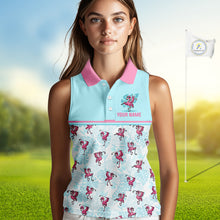 Load image into Gallery viewer, Custom Flamingo Womens Sleeveless Golf Polo Shirt Personalized Name Outfits Light Blue Pink Preppy Golf Shirt NHT1229