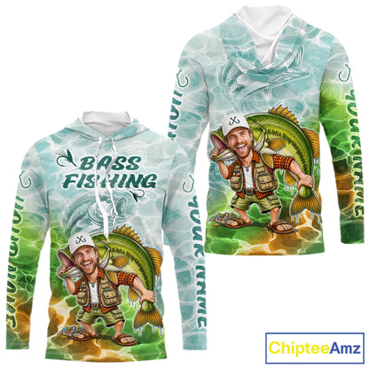 Custom Photo Scale Funny Bass Fishing Shirts Long Sleeve Hooded For Men, Fishing Team Jersey NHT909