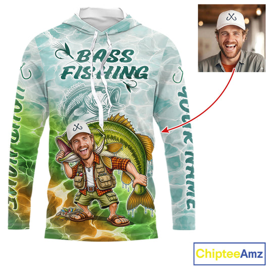Custom Photo Scale Funny Bass Fishing Shirts Long Sleeve Hooded For Men, Fishing Team Jersey NHT909
