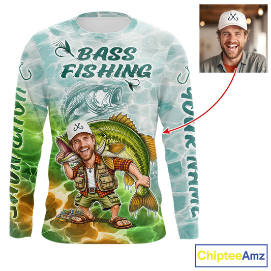 Custom Photo Scale Funny Bass Fishing Shirts Long Sleeve For Men, Fishing Team Jersey NHT909