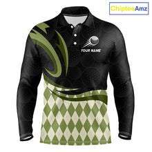 Load image into Gallery viewer, Personalized Mens Golf Polo Shirt Custom Name, Black Green Argyle Golf Team Polo NHT1074