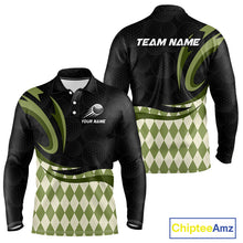 Load image into Gallery viewer, Personalized Mens Golf Polo Shirt Custom Name, Black Green Argyle Golf Team Polo NHT1074