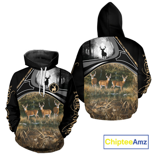 Personalized Whitetail Deer Hunting 3D All Over Printed Hoodie Brown Camouflage, Hunting Gift NHT366