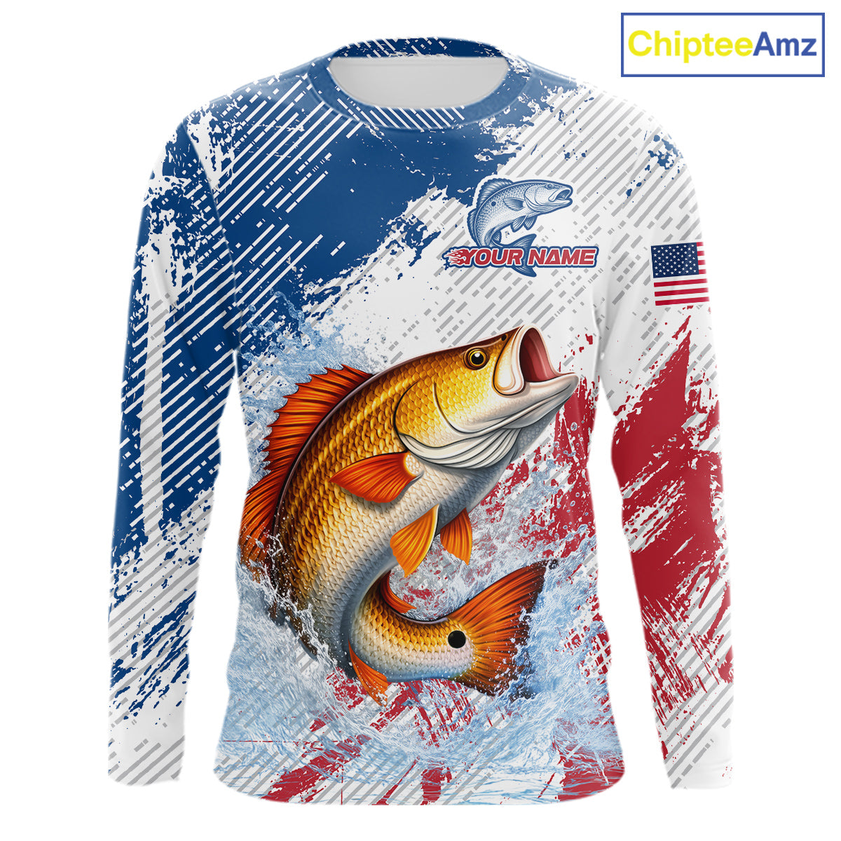 Custom Patriotic American Flag Redfish Fishing Shirts Long Sleeve, Fishing Tournament Jerseys NHT551