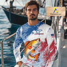 Load image into Gallery viewer, Custom Patriotic American Flag Redfish Fishing Shirts Long Sleeve, Fishing Tournament Jerseys NHT551