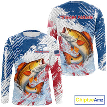Load image into Gallery viewer, Custom Patriotic American Flag Redfish Fishing Shirts Long Sleeve, Fishing Tournament Jerseys NHT551