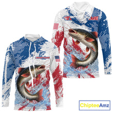 Load image into Gallery viewer, Custom Patriotic American Flag Catfish Fishing Shirts Long Sleeve Hooded, Fishing Tournament Jerseys NHT552