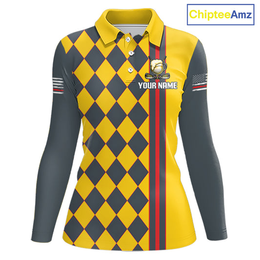 Personalized Womens Golf Polo Shirt Beer And Golf Ball Graphic Custom Team Name Golf Jersey|Yellow 