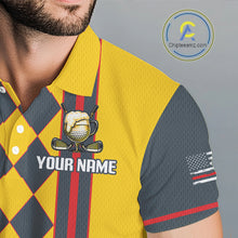Load image into Gallery viewer, Personalized Mens Golf Polo Shirt Beer And Golf Ball Graphic Custom Team Name Golf Tournament|Yellow NHT1090