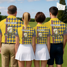 Load image into Gallery viewer, Personalized Mens Golf Polo Shirt Beer And Golf Ball Graphic Custom Team Name Golf Tournament|Yellow NHT1090