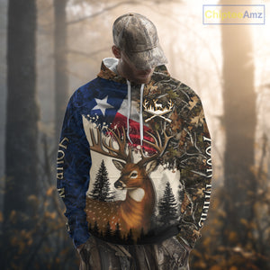 Best Custom Deer Hunting Shirt 3D Camo with Texas Flag & Big Buck Personalized Hunting Gifts NHT34