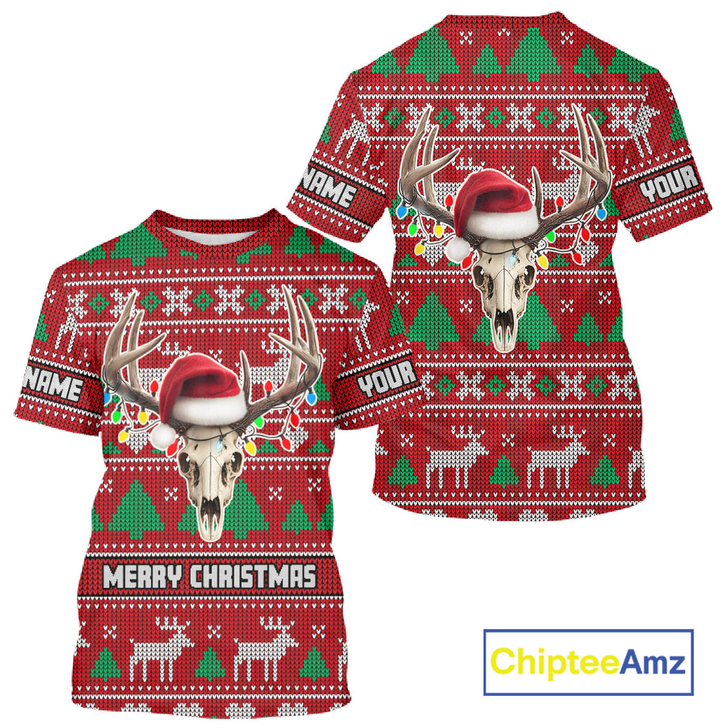 Funny Ugly Sweater Pattern Skull Deer Hunting Custom All Over Print Shirts NHT302