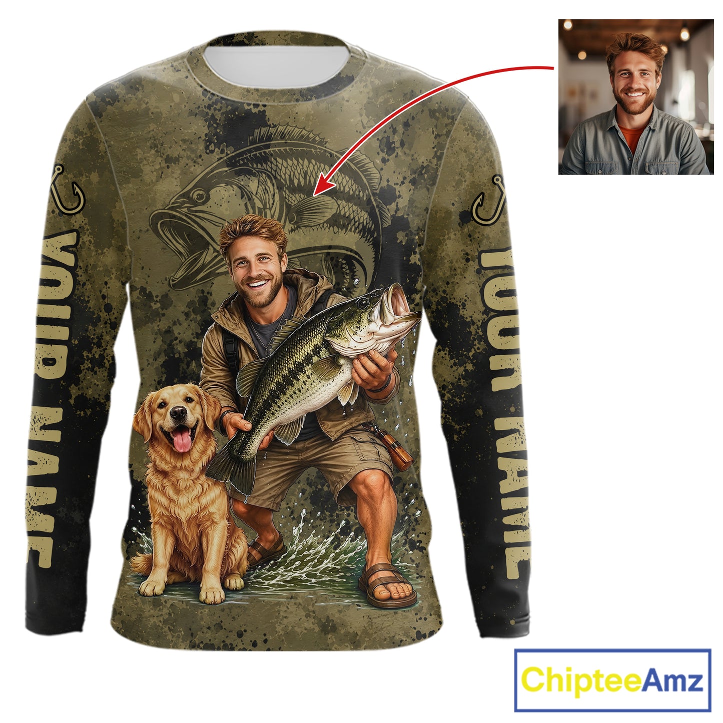 Custom Father's Day Bass Fishing Shirts With Face, Personalized Custom Photo Funny Fishing Shirt|Dark NHT916