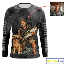 Load image into Gallery viewer, Custom Father's Day Bass Fishing Shirts With Face, Personalized Custom Photo Funny Fishing Shirt|Gray NHT917