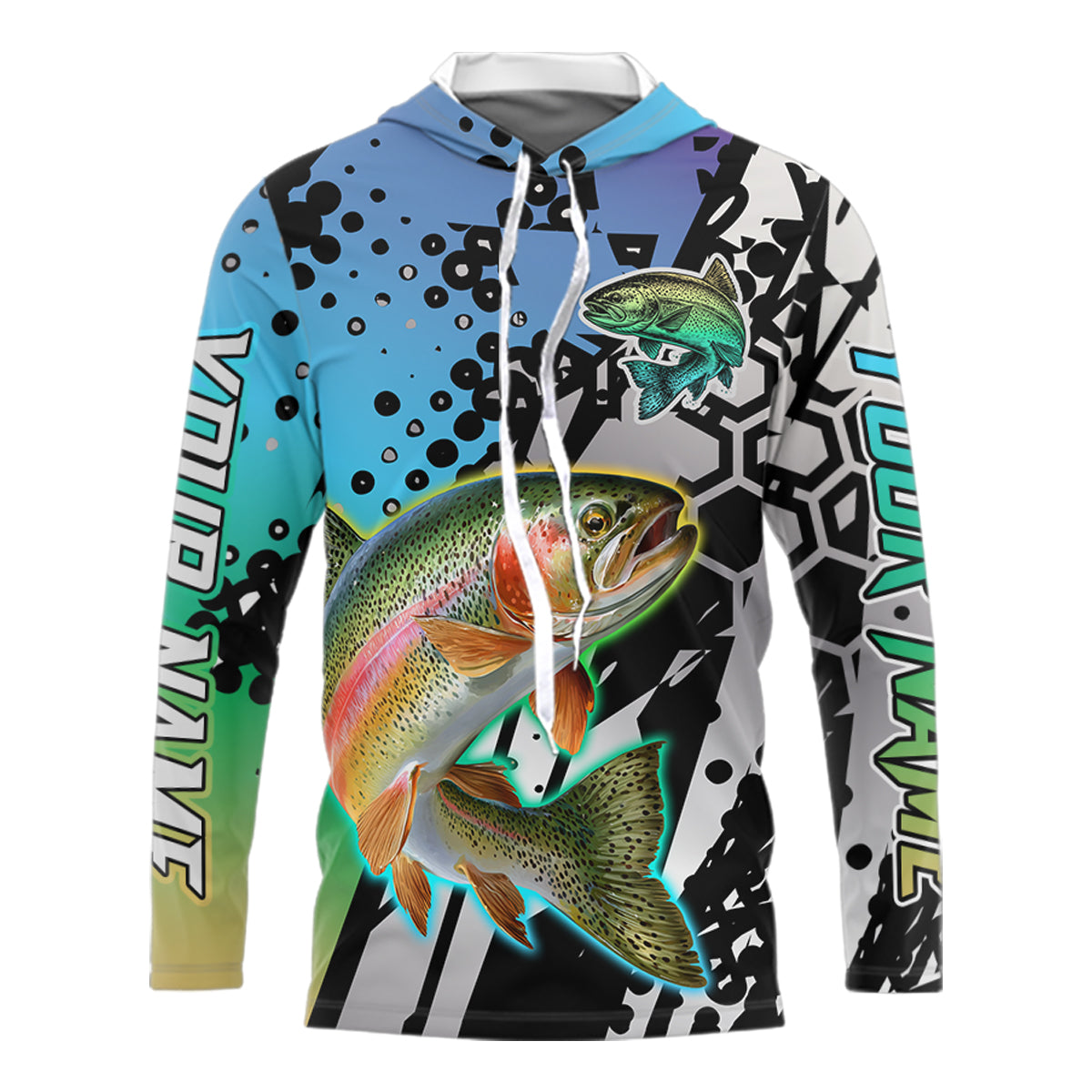 Rainbow Trout Custom Long Sleeve Hooded Performance Fishing Shirts For Men, Trout Fishing Jersey NHT480