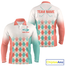 Load image into Gallery viewer, Argyle Pattern Golf Polo Shirts For Mens Custom Name, Golf Pattern Orange Turquoise Shirt Gifts NHT929
