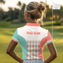 Load image into Gallery viewer, Argyle Pattern Golf Polo Shirts For Womens Custom Name, Golf Pattern Orange Turquoise Shirt Gifts NHT929