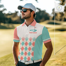 Load image into Gallery viewer, Argyle Pattern Golf Polo Shirts For Mens Custom Name, Golf Pattern Orange Turquoise Shirt Gifts NHT929