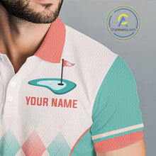 Load image into Gallery viewer, Argyle Pattern Golf Polo Shirts For Mens Custom Name, Golf Pattern Orange Turquoise Shirt Gifts NHT929