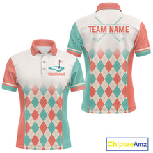 Load image into Gallery viewer, Argyle Pattern Golf Polo Shirts For Mens Custom Name, Golf Pattern Orange Turquoise Shirt Gifts NHT929