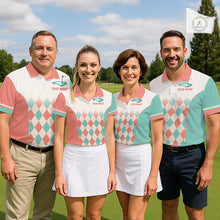 Load image into Gallery viewer, Argyle Pattern Golf Polo Shirts For Womens Custom Name, Golf Pattern Orange Turquoise Shirt Gifts NHT929