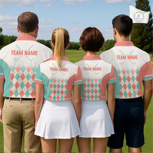 Load image into Gallery viewer, Argyle Pattern Golf Polo Shirts For Womens Custom Name, Golf Pattern Orange Turquoise Shirt Gifts NHT929