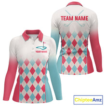 Load image into Gallery viewer, Argyle Pattern Golf Polo Shirts For Womens Custom Name, Golf Pattern Red Blue Shirt Gifts NHT931