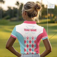 Load image into Gallery viewer, Argyle Pattern Golf Polo Shirts For Womens Custom Name, Golf Pattern Red Blue Shirt Gifts NHT931