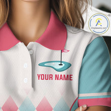 Load image into Gallery viewer, Argyle Pattern Golf Polo Shirts For Womens Custom Name, Golf Pattern Red Blue Shirt Gifts NHT931
