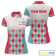Load image into Gallery viewer, Argyle Pattern Golf Polo Shirts For Womens Custom Name, Golf Pattern Red Blue Shirt Gifts NHT931