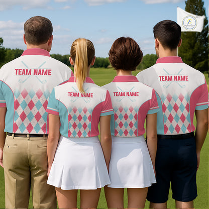 Argyle Pattern Golf Polo Shirts For Mens Custom Name, Golf Pattern Red Blue Shirt Gifts NHT931