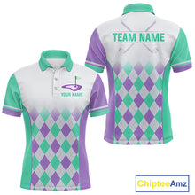 Load image into Gallery viewer, Argyle Pattern Golf Polo Shirts For Mens Custom Name, Golf Pattern Turquoise Purple Shirt Gifts NHT932